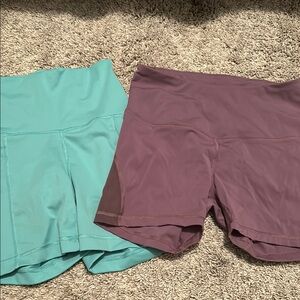 Green and Purple Athletic Shorts with High Waistband